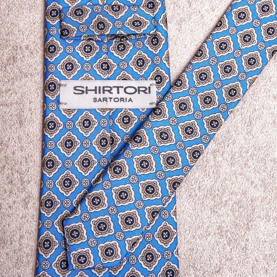 Medallion Yellow Cyan Silk Tie
