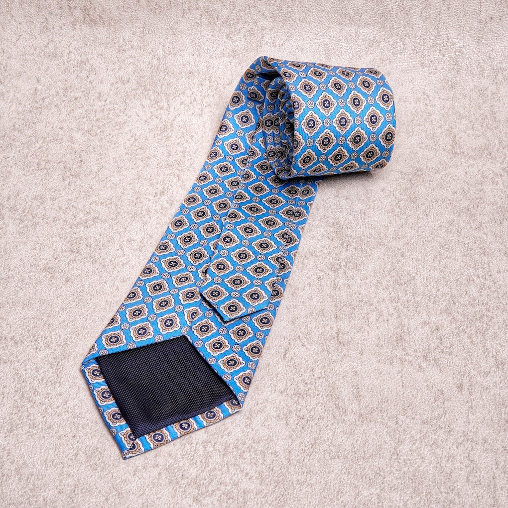 Medallion Yellow Cyan Silk Tie
