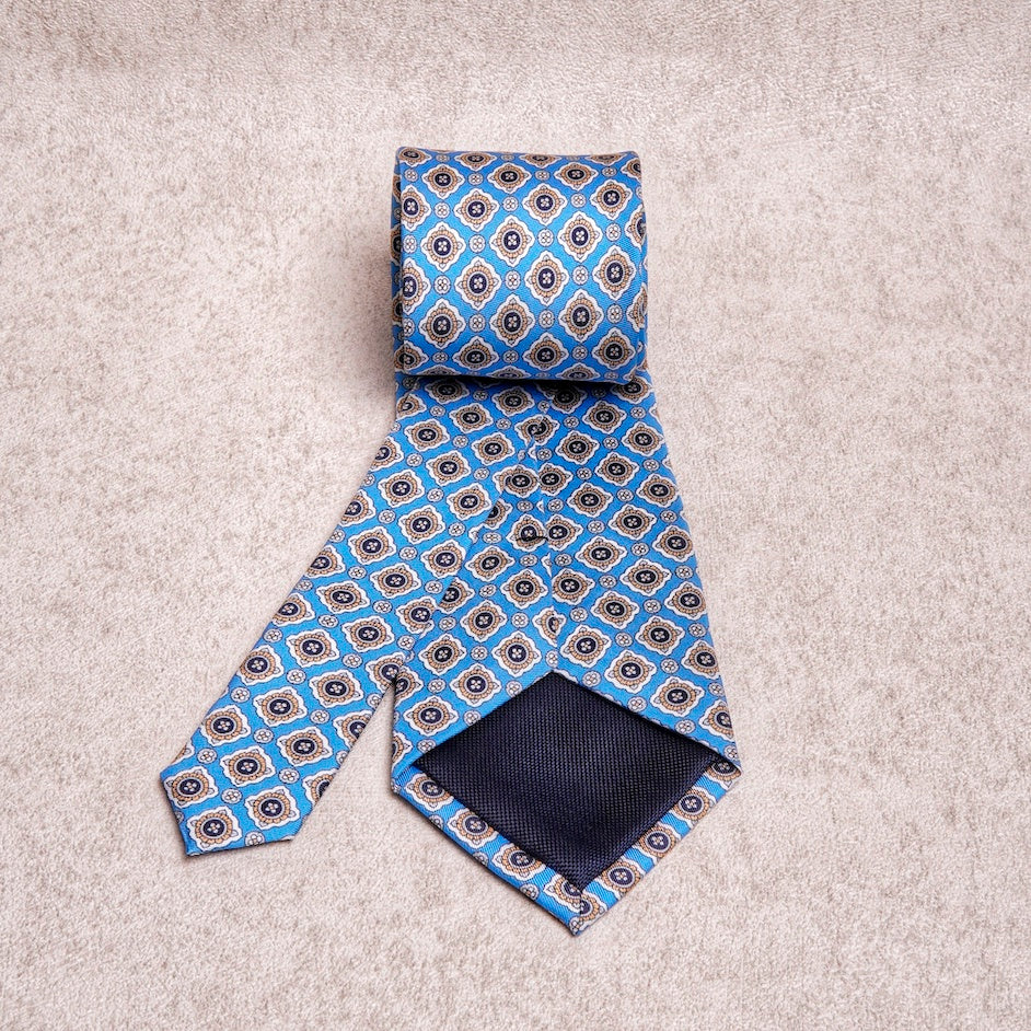 Medallion Yellow Cyan Silk Tie