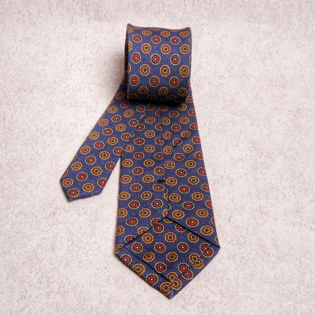 Round Floral Red Blue Wool Tie
