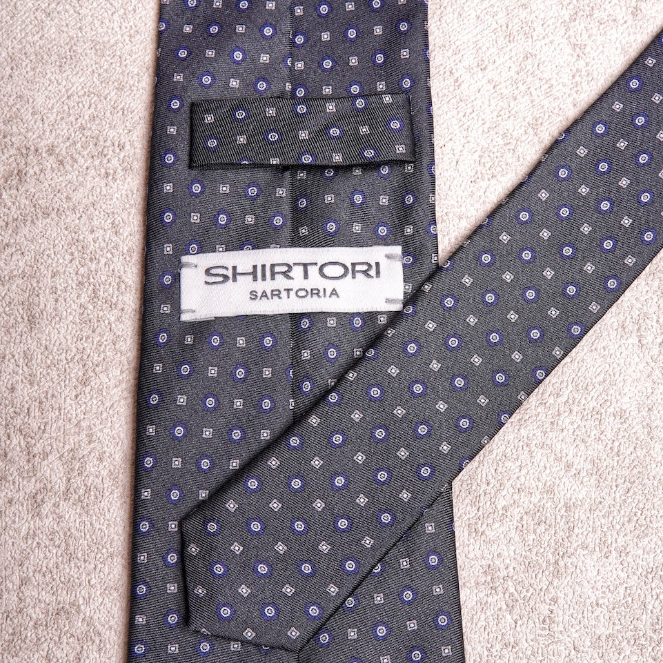 Small Floral Blue Grey Silk Tie