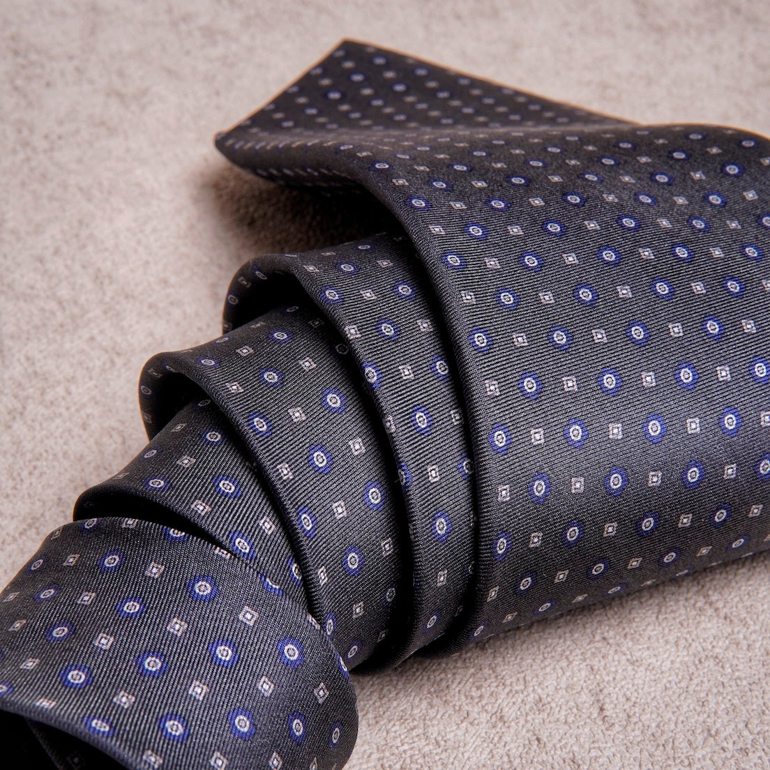 Small Floral Blue Grey Silk Tie