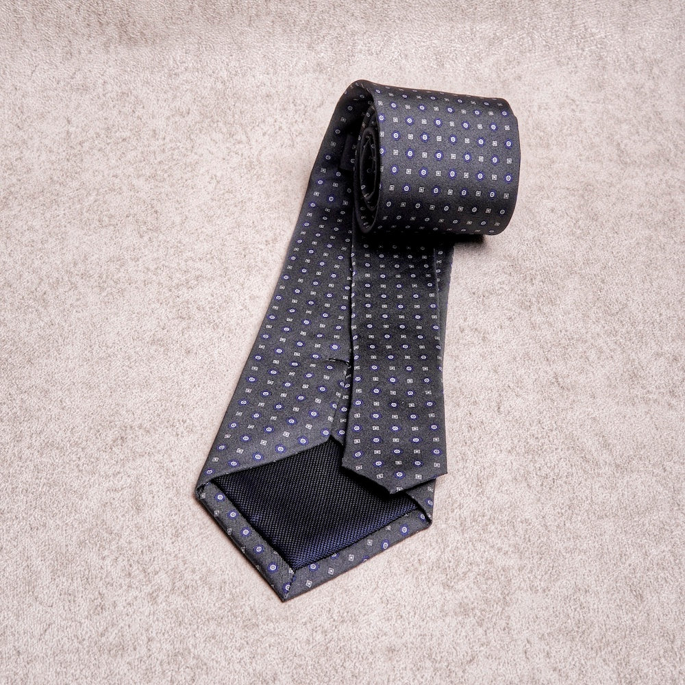 Small Floral Blue Grey Silk Tie