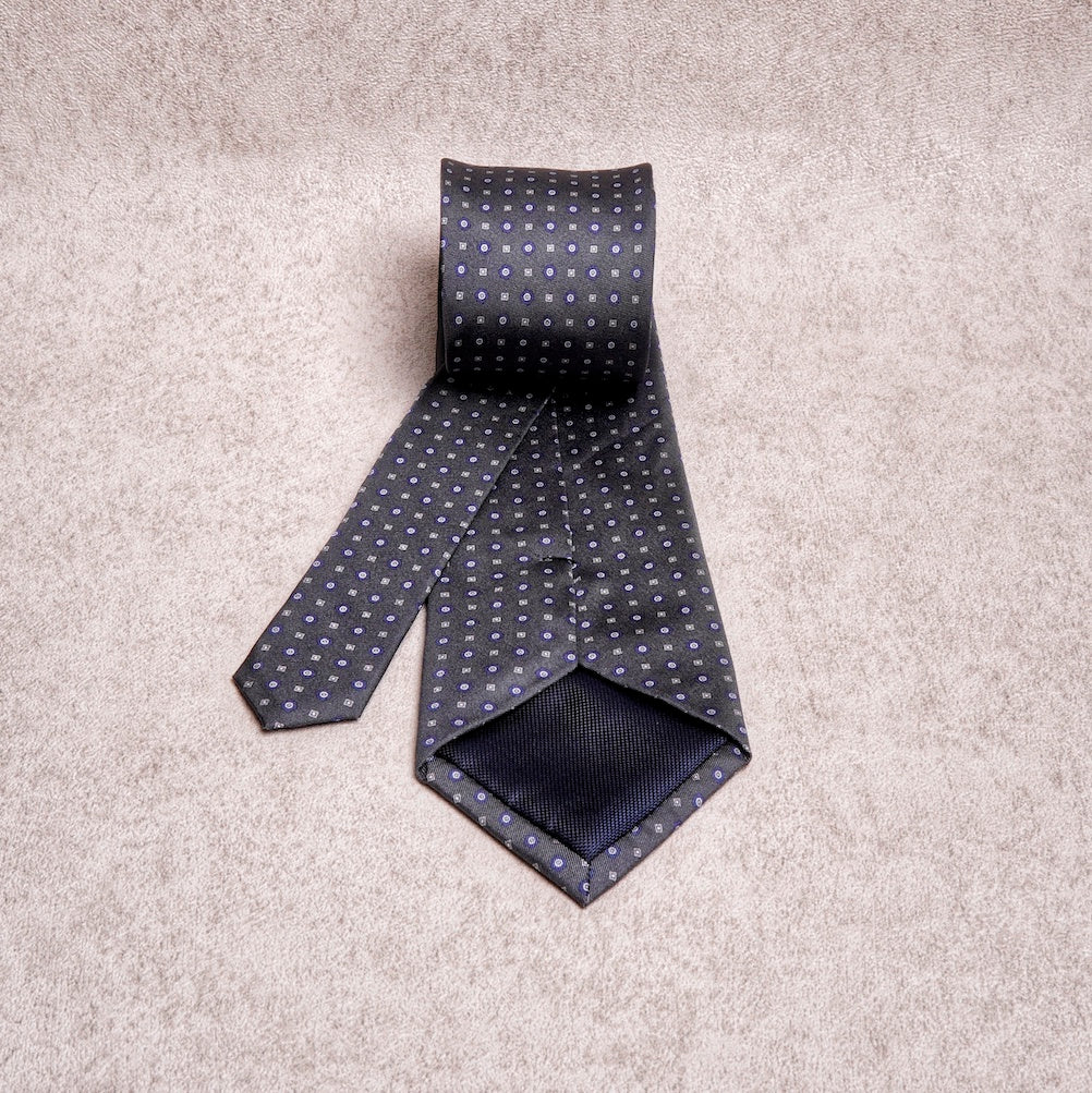 Small Floral Blue Grey Silk Tie