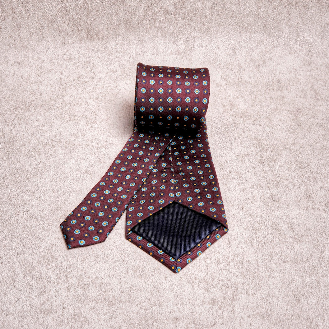 Small Floral Blue Burgundy Silk Tie
