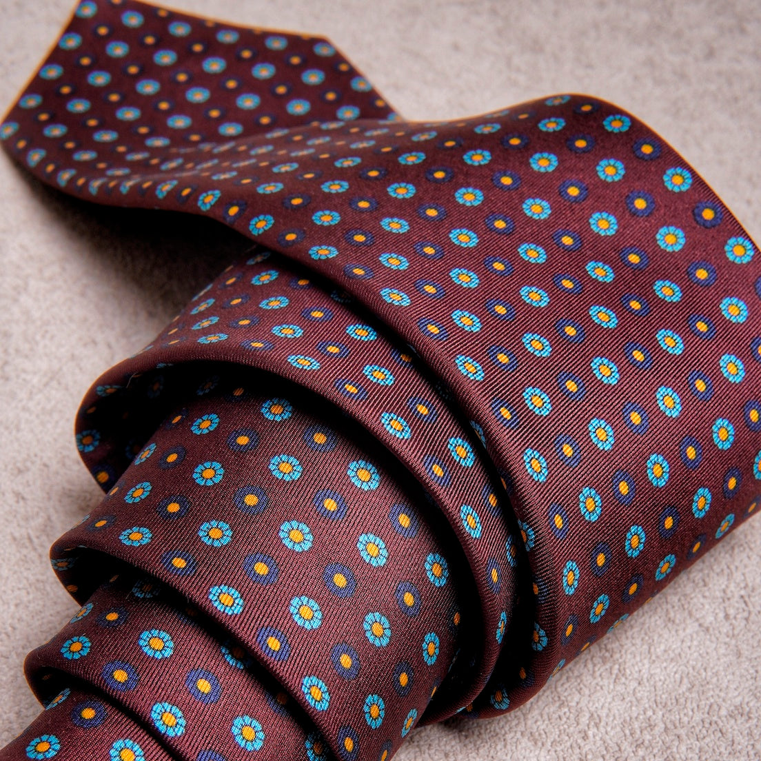 Small Floral Blue Burgundy Silk Tie
