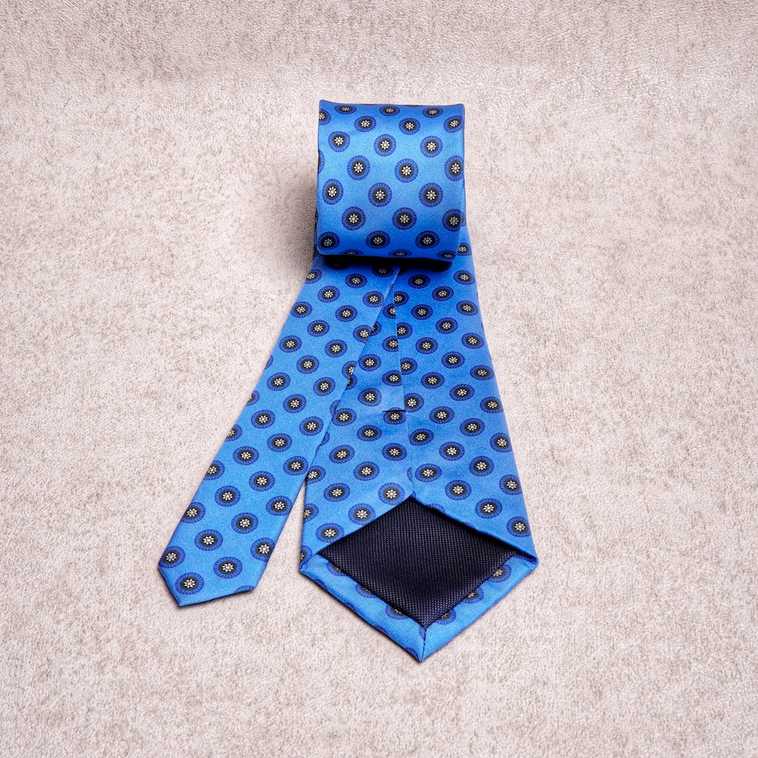 Round Floral Yellow Azure Silk Tie