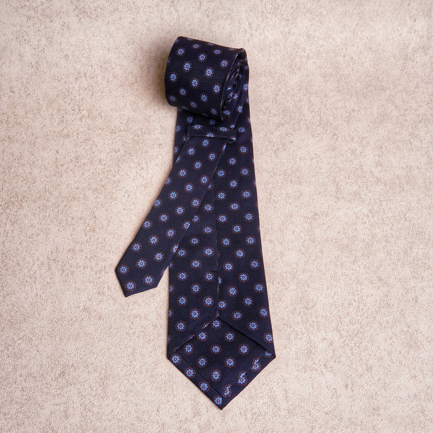 Signature Flower Navy Silk Tie