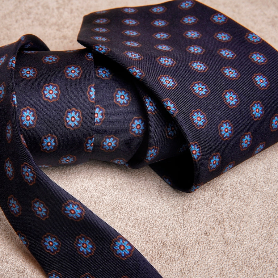 Signature Flower Navy Silk Tie