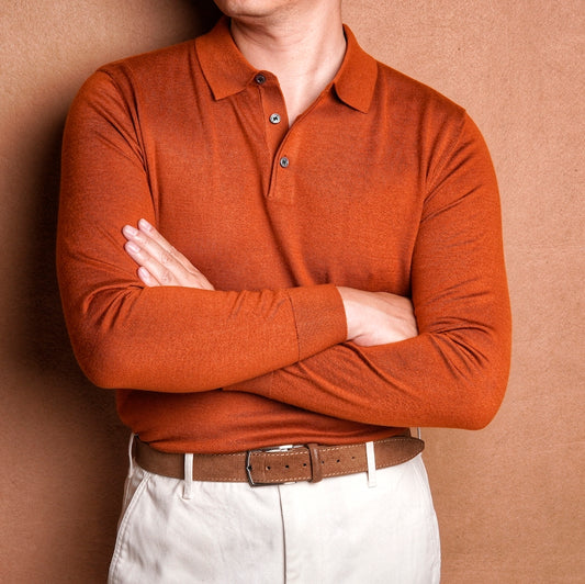 Umbria Burnt Orange Long Sleeve Knit Polo