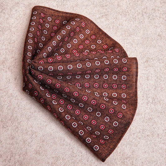 Brown Geometric Wool Pocket Square