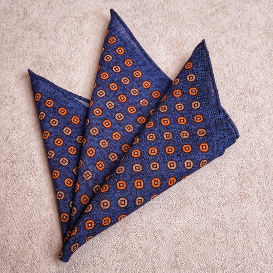 Navy Geometric Wool Pocket Square