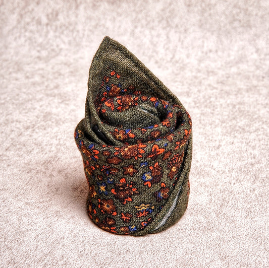 Green Floral Wool Pocket Square