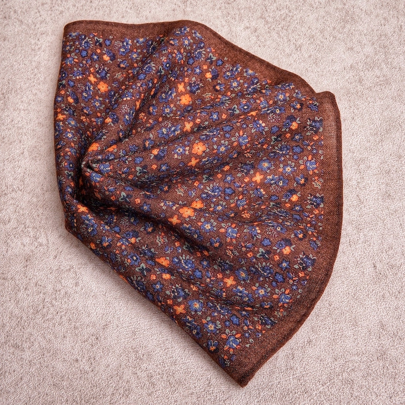 Brown Floral Wool Pocket Square