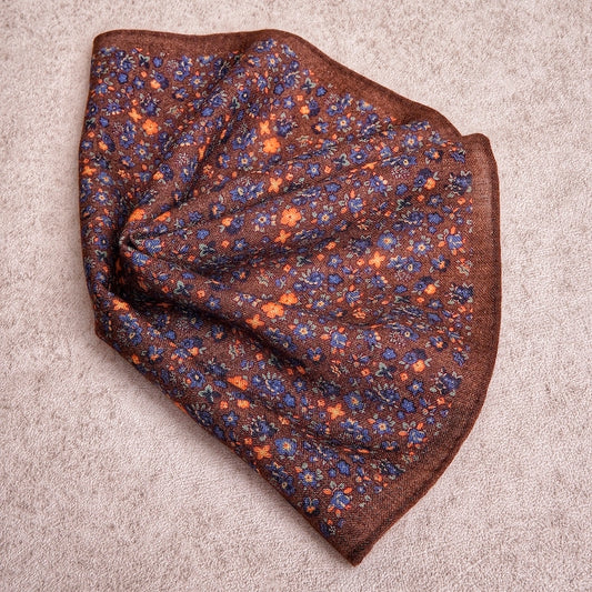 Brown Floral Wool Pocket Square