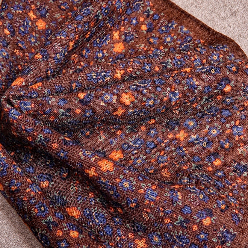 Brown Floral Wool Pocket Square