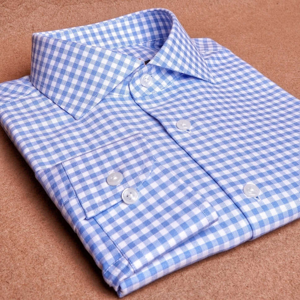 Oxford Gingham Blue Cotton Shirt
