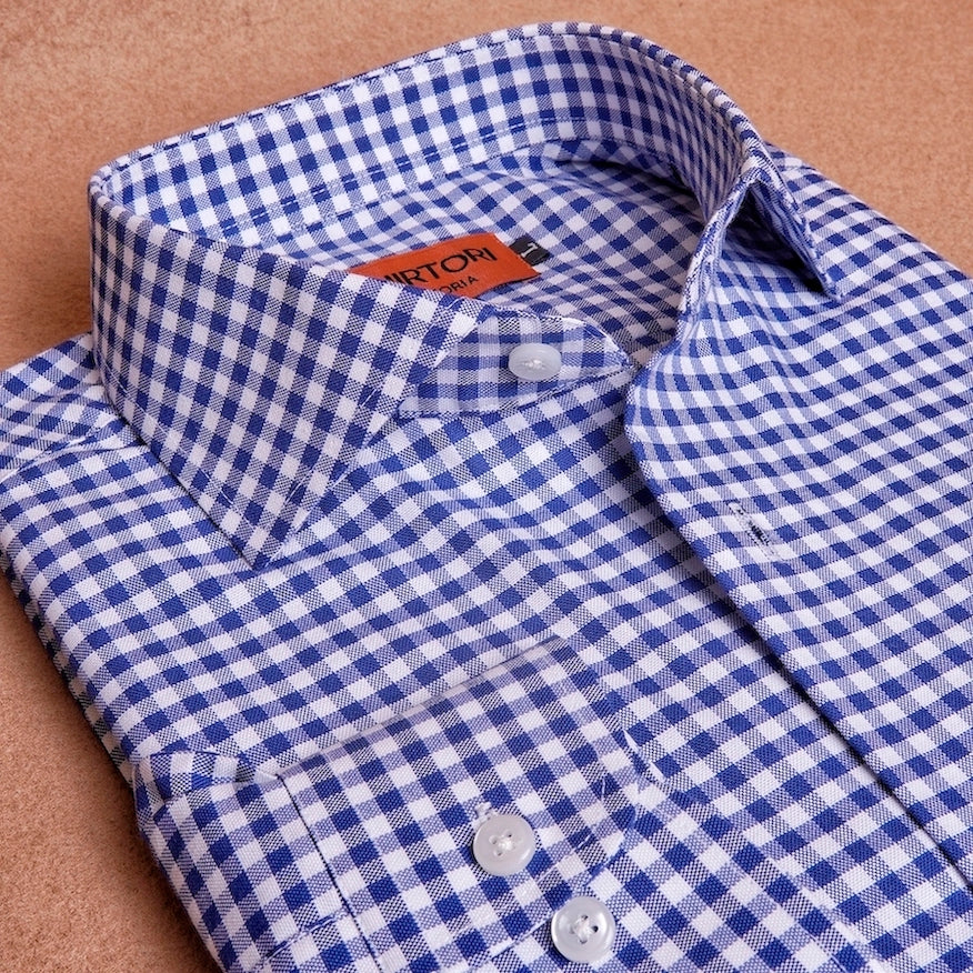 Oxford Gingham Dark Blue Cotton Shirt