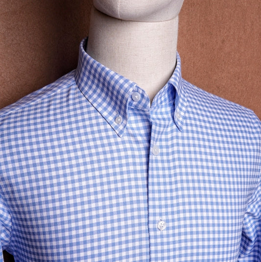 Oxford Button Down Gingham Blue Cotton Shirt