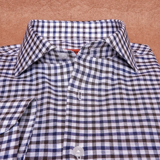 Gingham Brown Blue Linen Cotton Shirt
