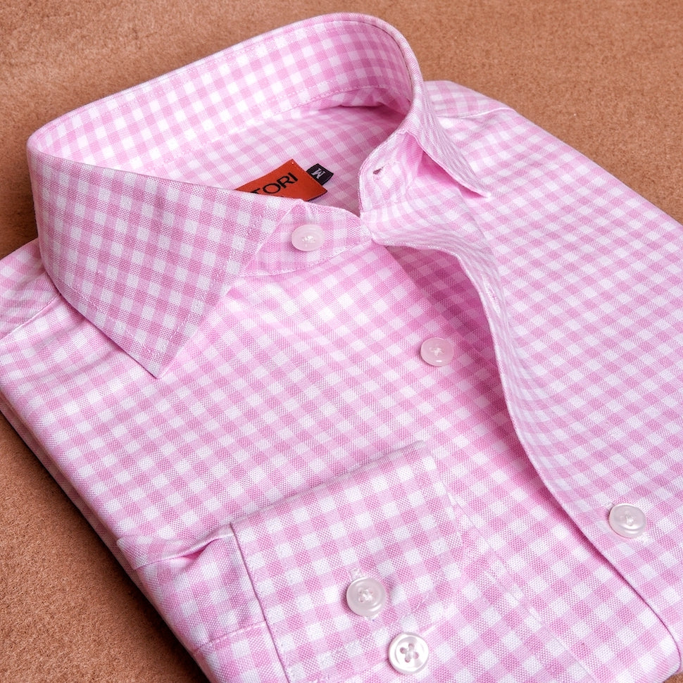 Oxford Gingham Pink Cotton Shirt