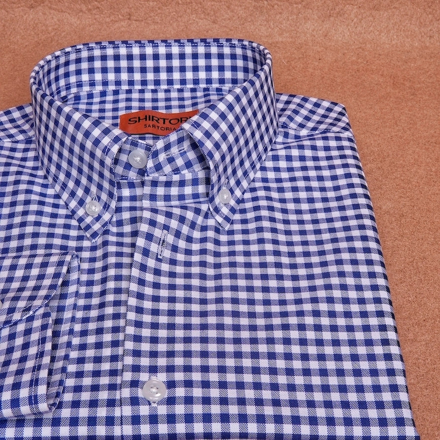 Oxford Button Down Gingham Dark Blue Cotton Shirt