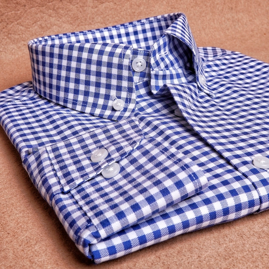Oxford Button Down Gingham Dark Blue Cotton Shirt