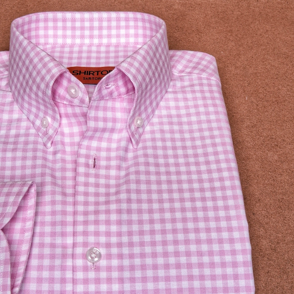 Oxford Button Down Gingham Pink Cotton Shirt