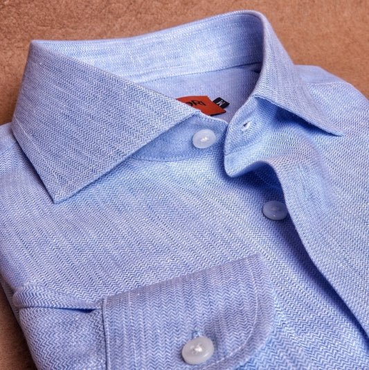 Azure Linen Herringbone Shirt