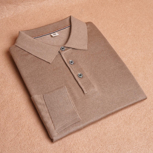 Umbria Camel Long Sleeve Knit Polo