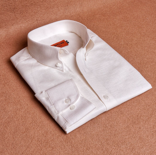 Cream White Linen Cotton Button Down Shirt