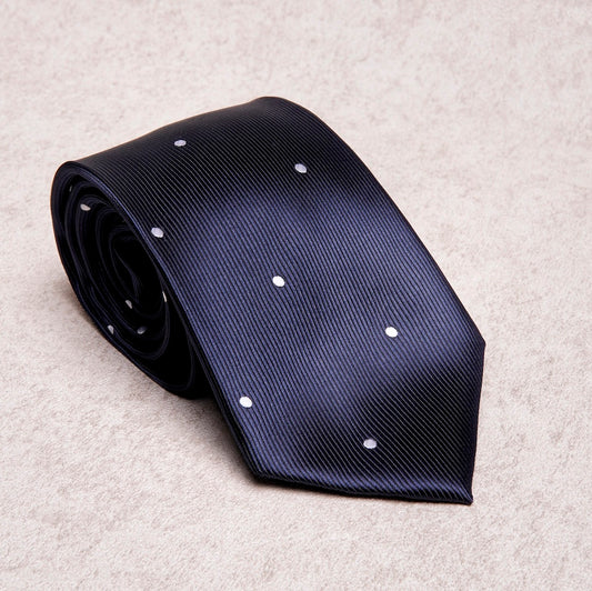 Polka Dots White Navy Microfiber Tie
