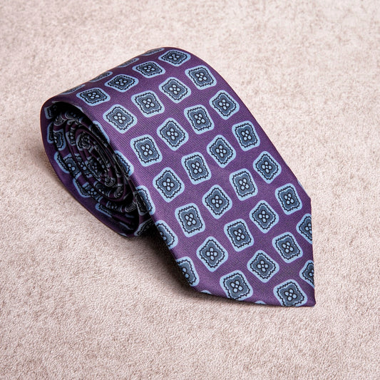 Square Medallion Cyan Purple Microfiber Tie