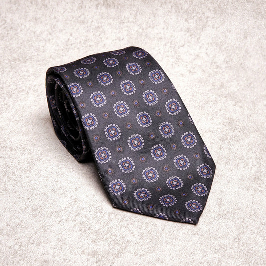 Square Medallion Blue Grey Microfiber Tie