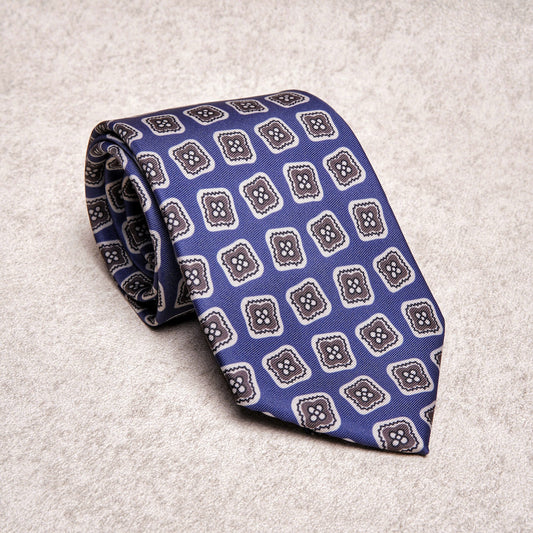 Square Medallion Brown Slate Blue Microfiber Tie