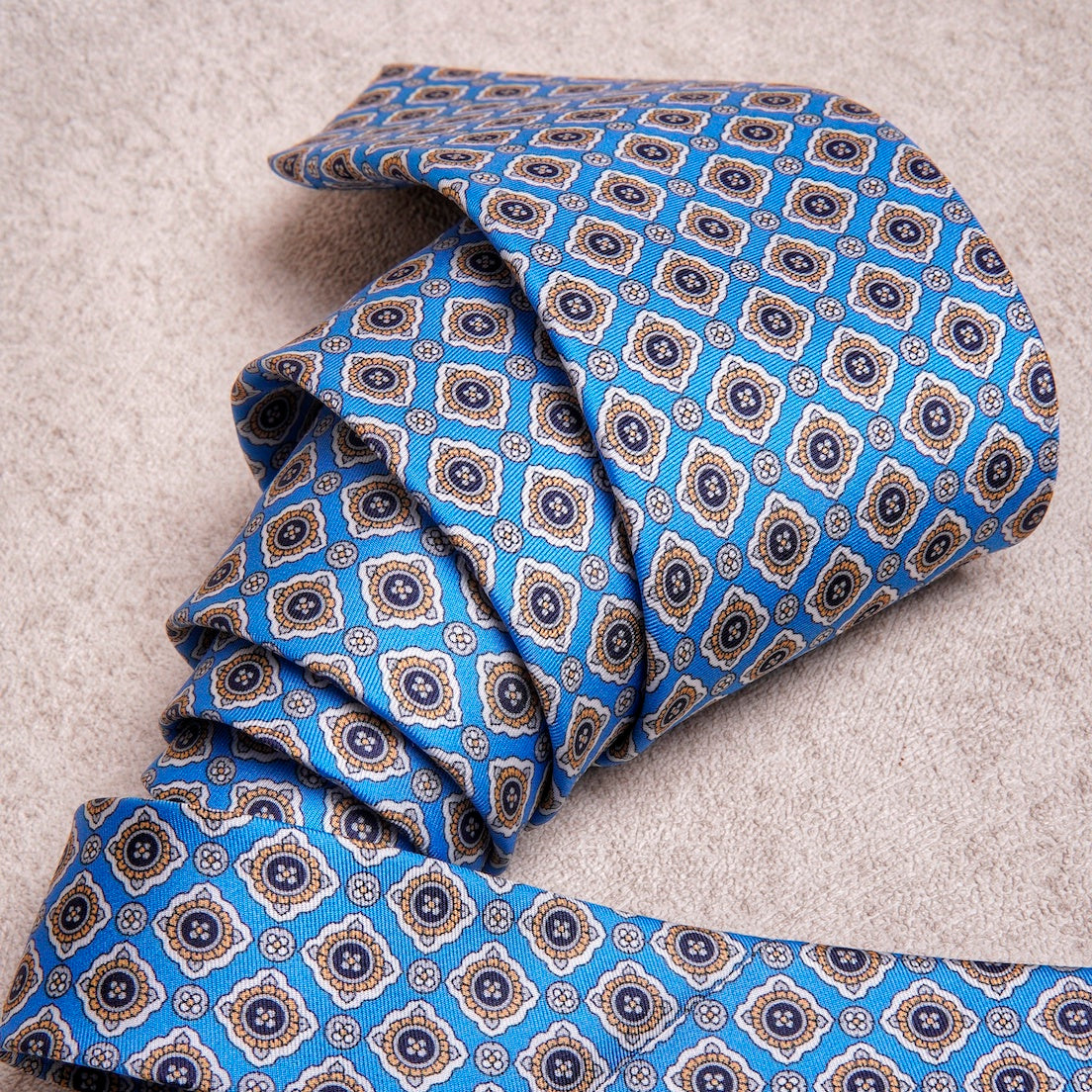 Medallion Yellow Cyan Silk Tie