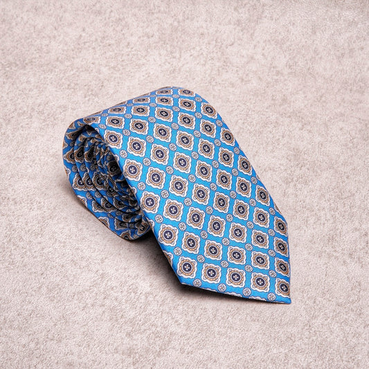 Medallion Yellow Cyan Silk Tie