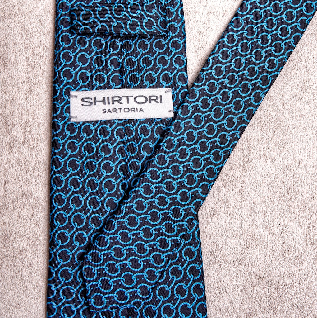 Chain Cyan Navy Silk Tie