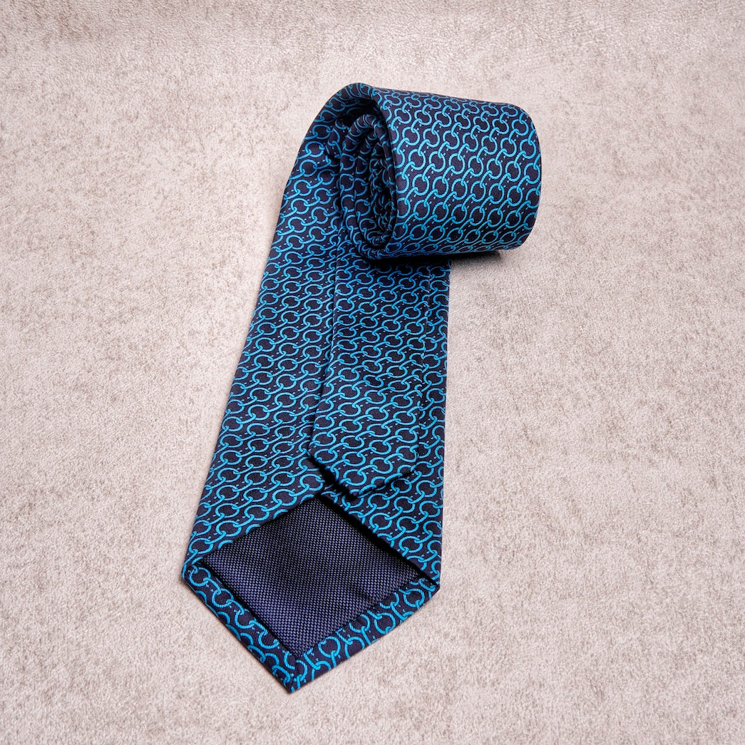 Chain Cyan Navy Silk Tie