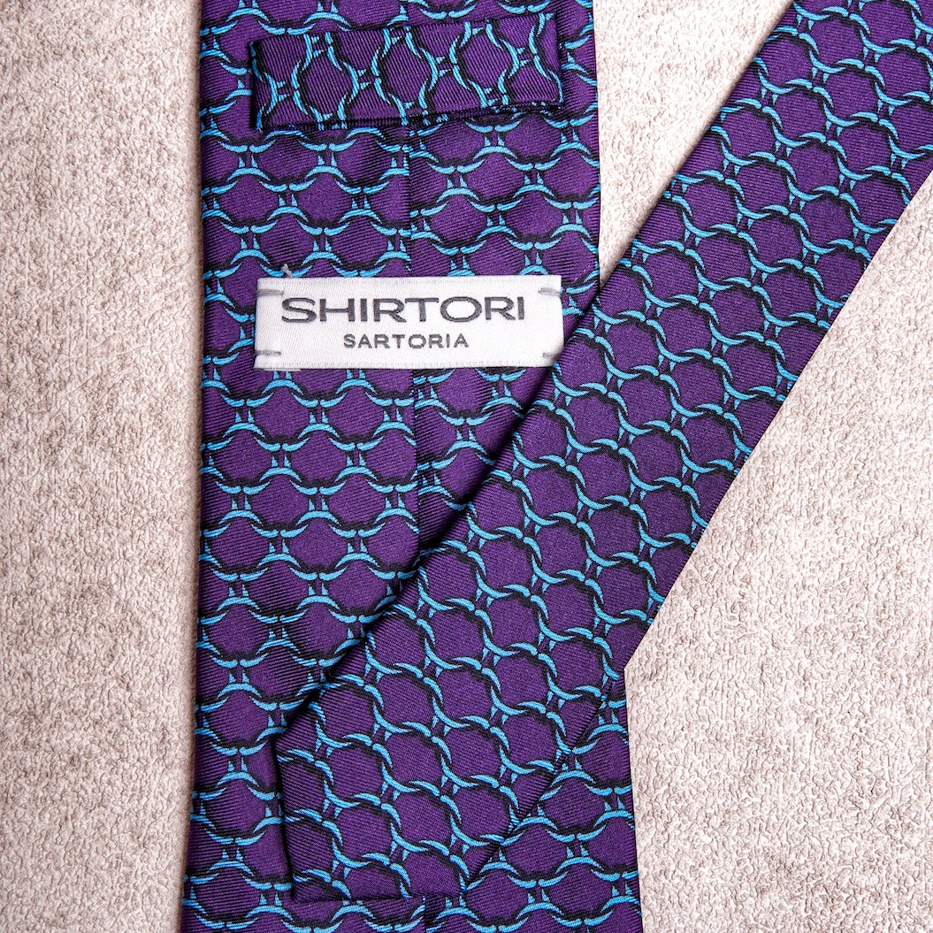 Chain Blue Purple Silk Tie