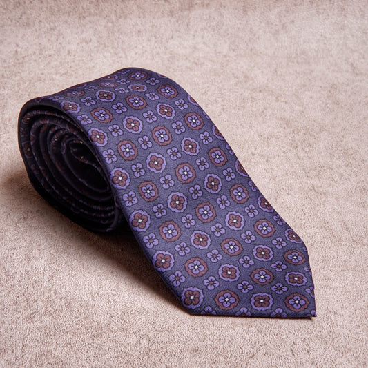 Artisan Floral Brown Blue Microfiber Tie