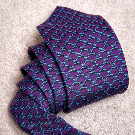 Chain Blue Purple Silk Tie