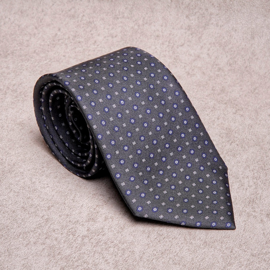 Small Floral Blue Grey Silk Tie