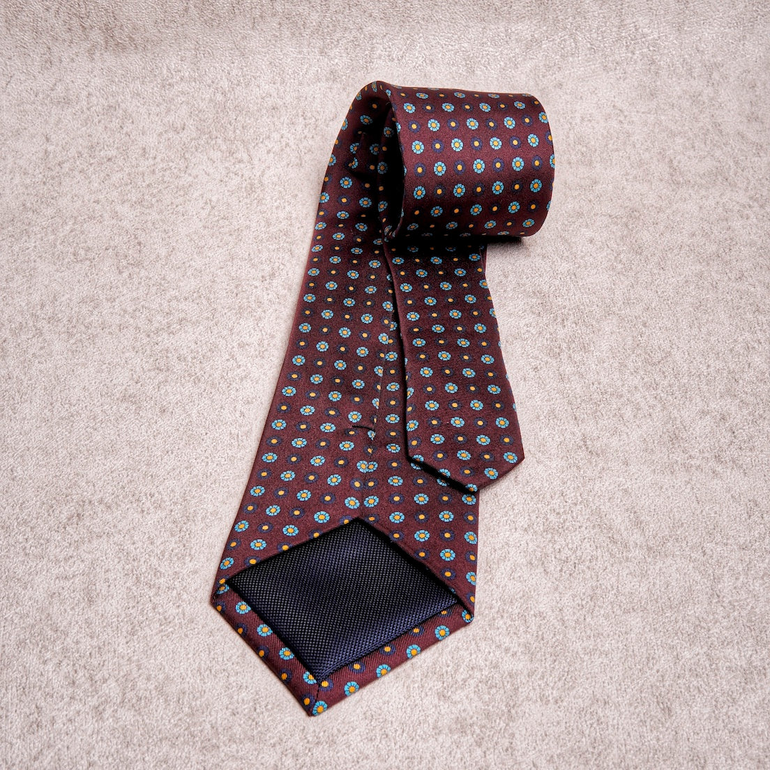 Small Floral Blue Burgundy Silk Tie