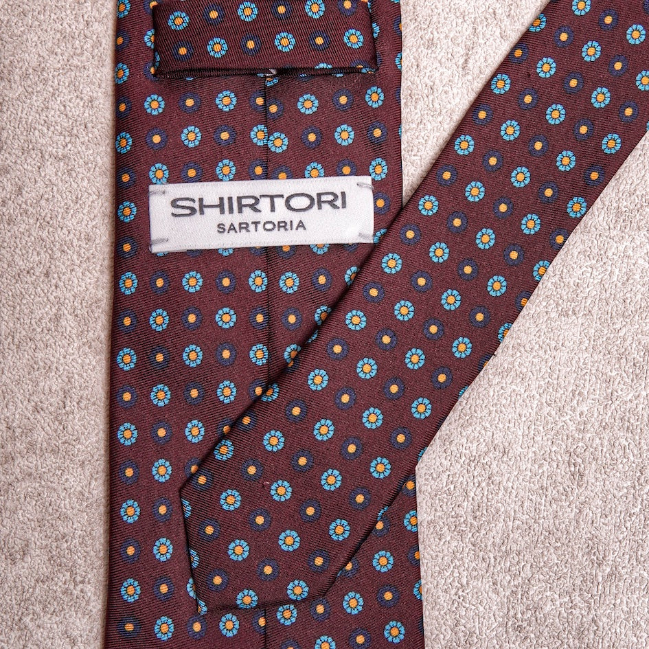 Small Floral Blue Burgundy Silk Tie