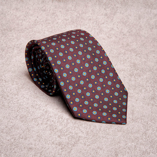 Small Floral Blue Burgundy Silk Tie