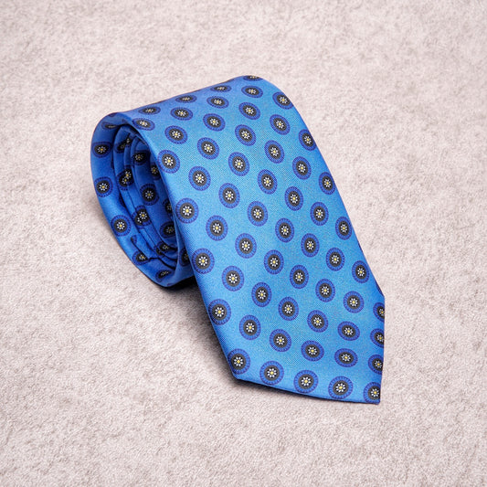 Round Floral Yellow Azure Silk Tie