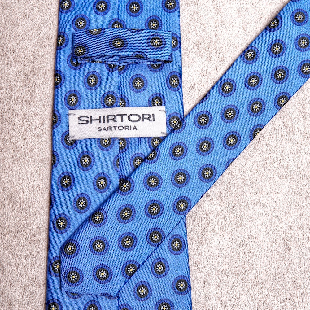 Round Floral Yellow Azure Silk Tie
