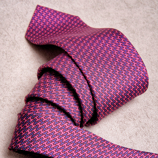 Chain Cyan Pink Silk Tie