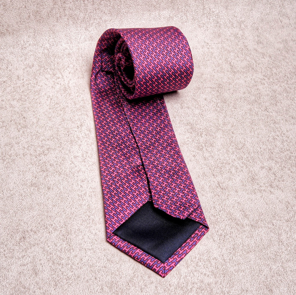 Chain Cyan Pink Silk Tie